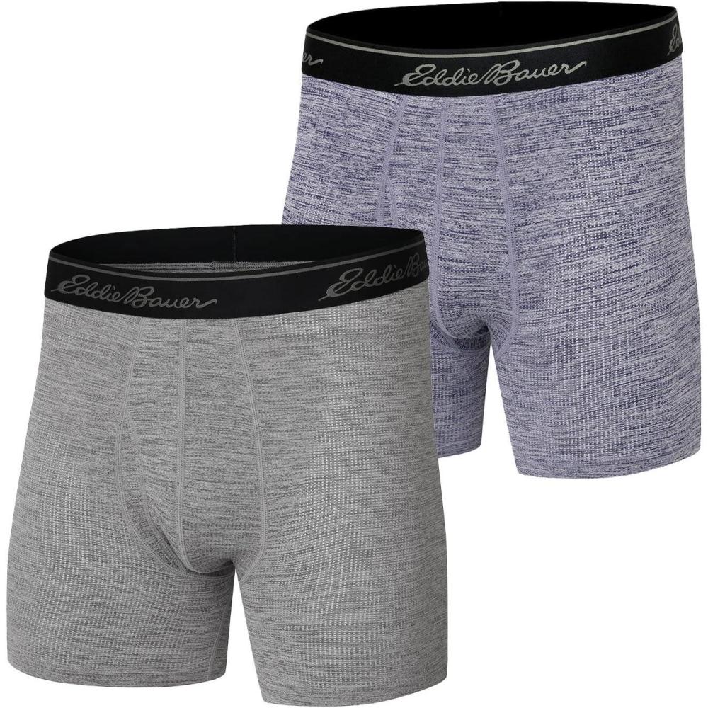 imageEddie Bauer Mens Standard 6quot Boxer Briefs Underwear 2 Pack Cotton Or AirknitAir Knit  CharcoalNavy