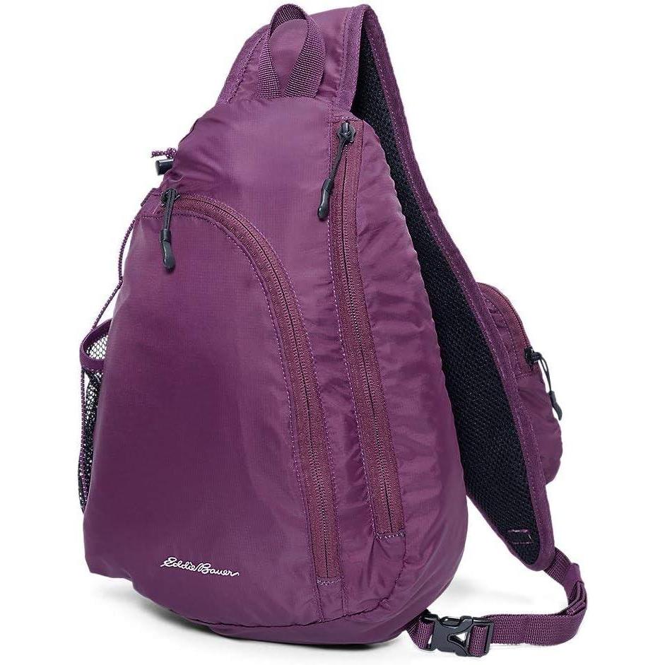 imageEddie Bauer Ripstop 8L Shoulder Sling Pack with Padded AirMesh Adjustable Crossbody Strap for Right or Left Handed Fit  BlackDk Plum
