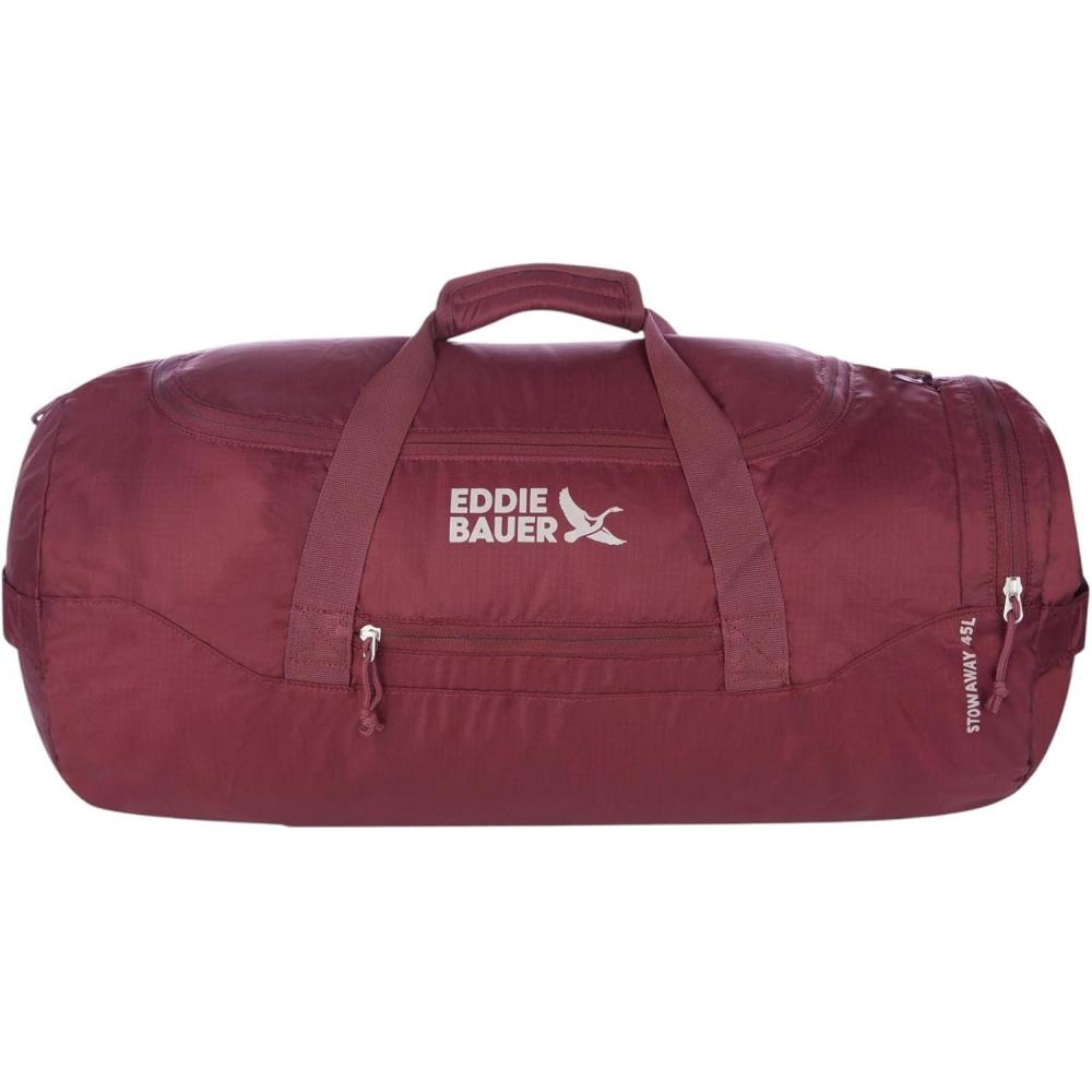 imageEddie Bauer Stowaway Packable Duffel Bag  Travel  Foldable  Lightweight  Durable  Ripstop Polyester  23quot Length  45L CapacityBlack Cherry