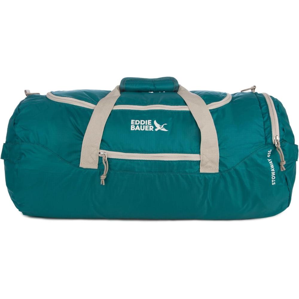 imageEddie Bauer Stowaway Packable Duffel Bag  Travel  Foldable  Lightweight  Durable  Ripstop Polyester  23quot Length  45L CapacityDeep Sea