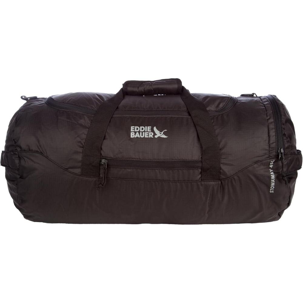 imageEddie Bauer Stowaway Packable Duffel Bag  Travel  Foldable  Lightweight  Durable  Ripstop Polyester  23quot Length  45L CapacityOnyx