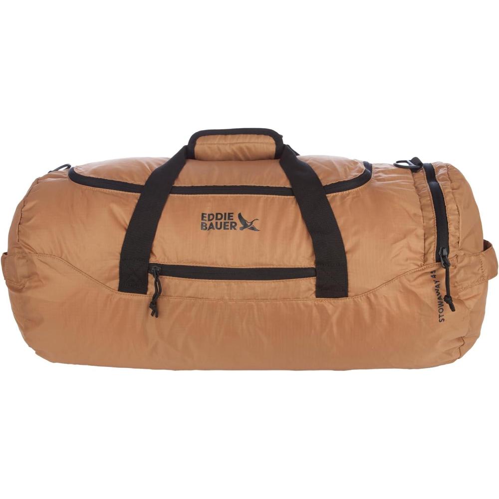 imageEddie Bauer Stowaway Packable Duffel Bag  Travel  Foldable  Lightweight  Durable  Ripstop Polyester  23quot Length  45L CapacityTobacco