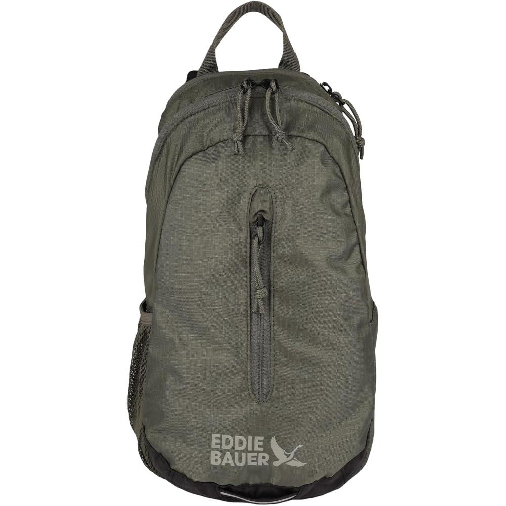 imageEddie Bauer Stowaway Packable Sling Bag Foldable Travel Outdoor Lightweight Compact Everyday Carry Ripstop Nylon 10L Dark SmokeSpruce Green