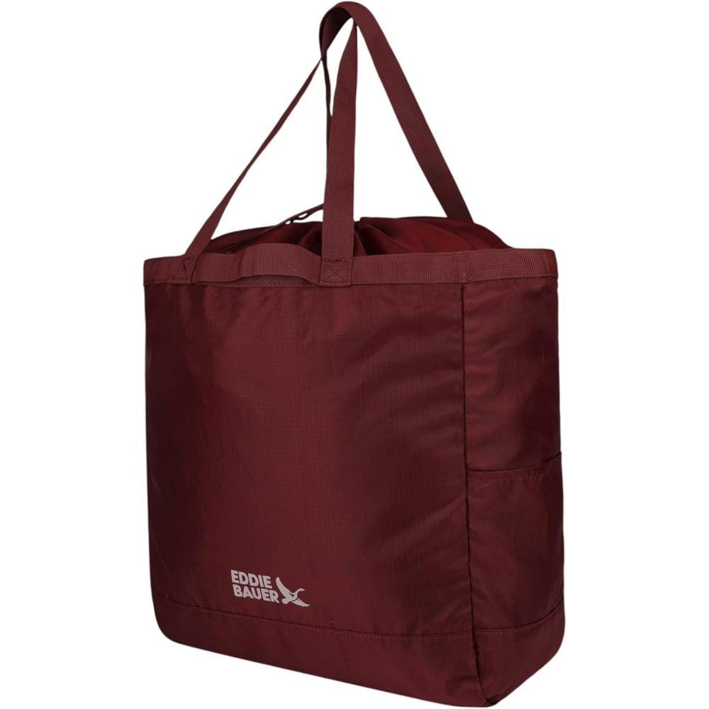 imageEddie Bauer Stowaway Packable Tote Bag Lightweight Compact Cinch Closure Ripstop Nylon 25l CapacityBlack Cherry