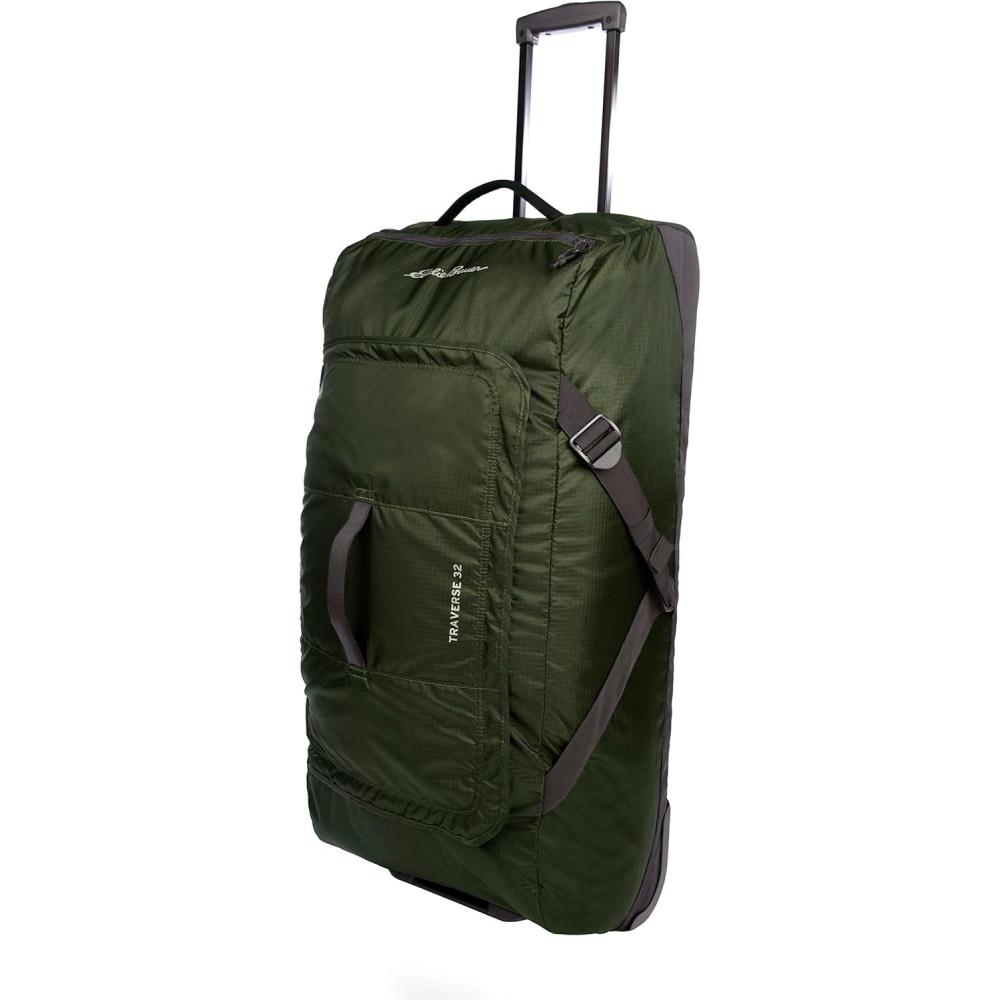 imageEddie Bauer Traverse Luggage Roller Wheels Telescoping Handle Travel Vacation Ripstop Nylon Black 31quotDark Loden