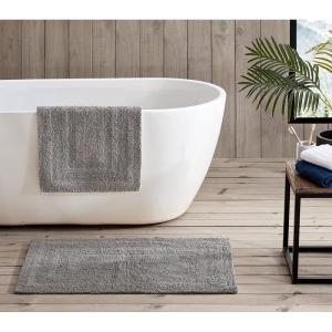 Eddie Bauer – Bathroom Rug, 100% Soft Plush Tufted Cotton Runner Rug, Highly Absorbent, Quick-Dry, and Skid-Resistant Backing (Logan White, 22″ x 60″)(Chrome Grey)