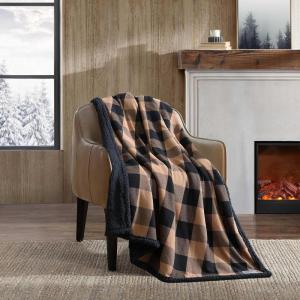 Eddie Bauer – Blanket, Super Soft Reversible Sherpa & Brushed Fleece Bedding, Throw Blankets for Couch, Ideal for Lounging (Cabin Plaid Black)(Cabin Plaid Beige)