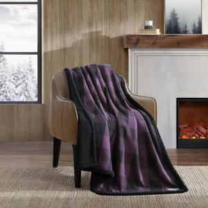 Eddie Bauer – Blanket, Super Soft Reversible Sherpa & Brushed Fleece Bedding, Throw Blankets for Couch, Ideal for Lounging (Cabin Plaid Black)(Cabin Plaid Purple)