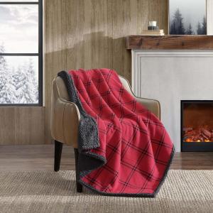 Eddie Bauer – Blanket, Super Soft Reversible Sherpa & Brushed Fleece Bedding, Throw Blankets for Couch, Ideal for Lounging (Mountain Tartan Red)(Kettle Falls Red/Black)