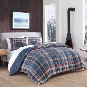 Eddie Bauer – King Comforter Set, Super Soft Reversible Bedding with Matching Shams, Plaid Home Decor, Oeko-Tex Certified (Saddle Mountain Plaid Black, King)(Shasta Lake Navy)