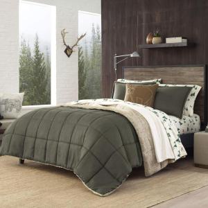 Eddie Bauer – Queen Comforter Set, Reversible Sherpa Bedding with Matching Shams, Cozy & Warm Home Decor , 88 x 88 x 1 inches , (Sherwood Grey, Queen)(Sherwood Green)