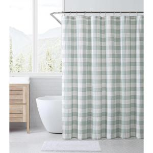 Eddie Bauer – Shower Curtain, Lightweight Cotton Bathroom Decor, Buttonhole Top (Cabin Plaid Green, 72″ x 72″)(Cabin Plaid Green)