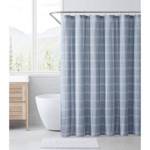 Eddie Bauer – Shower Curtain, Lightweight Cotton Bathroom Decor, Buttonhole Top (Cabin Plaid Green, 72″ x 72″)(Kettle Falls Blue)