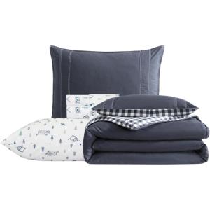 Eddie Bauer – Twin Bedding Bundle, Includes Reversible Comforter with Matching Sham & Cotton Percale Sheet Set, Crisp & Cool, Lodge Design, Dorm Room Essentials