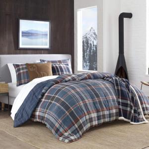 Eddie Bauer – Twin Comforter Set, Microsuede Bedding with Soft Plush Faux Shearling Reverse, 2 Piece Bed Set with Matching Pillowcase (Big Lake Plaid Green)([‘Medium Indigo’])