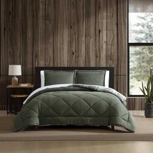 Eddie Bauer – Twin Comforter Set, Microsuede Bedding with Soft Plush Faux Shearling Reverse, 2 Piece Bed Set with Matching Pillowcase (Big Lake Plaid Green)(Big Lake Plaid Green)