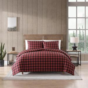 Eddie Bauer – Twin Comforter Set, Microsuede Bedding with Soft Plush Faux Shearling Reverse, 2 Piece Bed Set with Matching Pillowcase (Big Lake Plaid Green)(Red/Black)