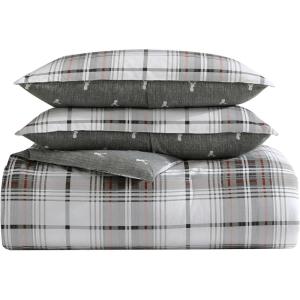 Eddie Bauer – Twin Comforter Set, Microsuede Bedding with Soft Plush Faux Shearling Reverse, 2 Piece Bed Set with Matching Pillowcase (Big Lake Plaid Green)(Alder Red/Grey)