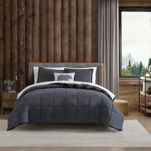 Eddie Bauer – Twin Comforter Set, Microsuede Bedding with Soft Plush Faux Shearling Reverse, 2 Piece Bed Set with Matching Pillowcase (Big Lake Plaid Green)(Cabin Plaid Grey)