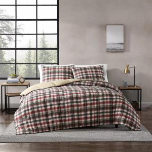 Eddie Bauer – Twin Comforter Set, Reversible Cotton Bedding with Matching Sham, Floral Print with Plaid Reverse, Medium-Weight, Dorm Essentials (Woodland Forest Grey)(Astoria Red/Charcoal)
