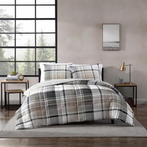 Eddie Bauer – Twin Comforter Set, Reversible Plaid Bedding with Matching Sham, Oeko-Tex Certified, Dorm Essentials (Normandy Grey)(Normandy Plaid Grey)