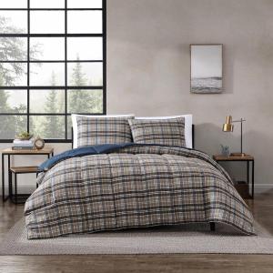 Eddie Bauer – Twin Comforter Set, Soft Reversible Bedding with Matching Sham, Wildflower Inspired Luxurious Bedding Set with Stripe Reverse (Fern Garden Blue, Twin)(Rugged Plaid Brown)