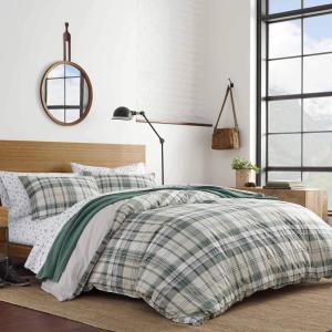 Eddie Bauer – Twin Duvet Cover Set, Cotton Reversible Bedding, Buffalo Plaid Home Decor for All Seasons (Black Check, Twin)(Evergreen)