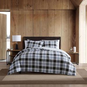 Eddie Bauer – Twin Duvet Cover Set, Cotton Reversible Bedding, Buffalo Plaid Home Decor for All Seasons (Black Check, Twin)(Lewis Plaid Navy)
