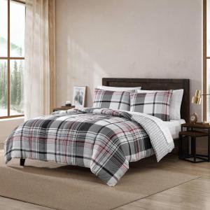 Eddie Bauer – Twin Duvet Cover Set, Cotton Reversible Bedding, Buffalo Plaid Home Decor for All Seasons (Black Check, Twin)(Normandy Plaid Black/Red)