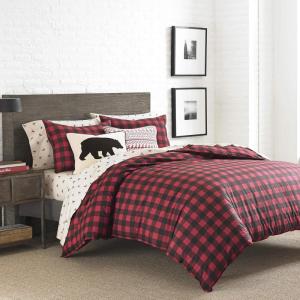 Eddie Bauer – Twin Duvet Cover Set, Cotton Reversible Bedding, Buffalo Plaid Home Decor for All Seasons (Black Check, Twin)(Red/Black)