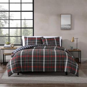 Eddie Bauer – Twin Duvet Cover Set, Cotton Reversible Bedding, Buffalo Plaid Home Decor for All Seasons (Black Check, Twin)(Willow Plaid Grey)