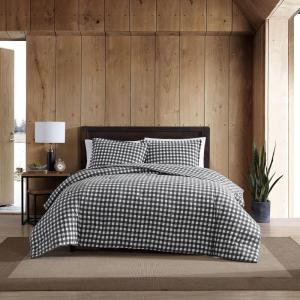 Eddie Bauer – Twin Duvet Cover Set, Reversible Flannel Bedding Set with Matching Sham, Medium-Weight, Dorm Essentials (Preston Grey)(King)