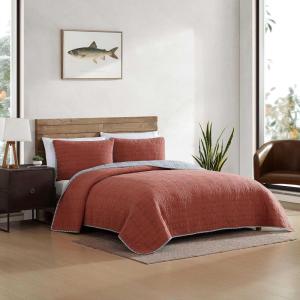 Eddie Bauer – Twin Quilt Set, Reversible Bedding with Matching Sham, Lightweight Home Decor for All Seasons (Hidden Lake Blue, Twin)(Troutdale Orange)