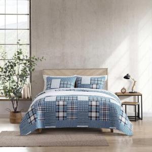 Eddie Bauer – Twin Quilt Set, Reversible Cotton Bedding with Matching Sham, Lightweight Home Decor for All Seasons (Eastmont Navy, Twin)(Hawthorne Blue)
