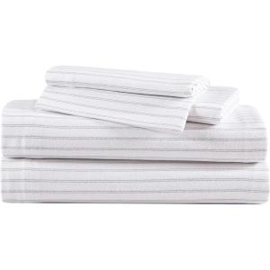 Eddie Bauer – Twin Sheets, Cotton Flannel Bedding Set, Brushed For Extra Softness, Cozy Home Decor (Montlake Plaid, Twin)(Trail Stripe Grey/White)