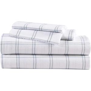 Eddie Bauer – Twin Sheets, Cotton Flannel Bedding Set, Brushed For Extra Softness, Cozy Home Decor (Montlake Plaid, Twin)(Westridge Plaid Navy/White)