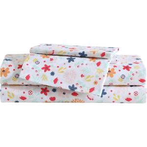 Eddie Bauer Kids – Twin Sheets, Stain-Resistant Toddler Bedding with Matching Sham(s), Super Soft, Ideal Boy Room Essentials (Fish Lake White, Twin)(Colorful Floral Pink)