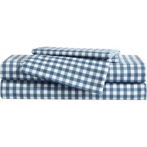 Eddie Bauer Kids – Twin Sheets, Stain-Resistant Toddler Bedding with Matching Sham(s), Super Soft, Ideal Boy Room Essentials (Fish Lake White, Twin)(Preston Check Blue)