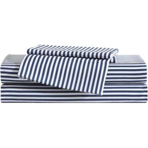 Eddie Bauer Kids – Twin Sheets, Stain-Resistant Toddler Bedding with Matching Sham(s), Super Soft, Ideal Boy Room Essentials (Fish Lake White, Twin)(Vivid Stripe Blue)