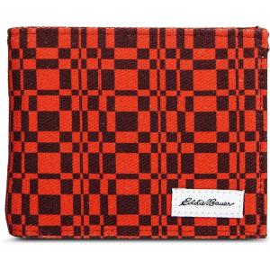 Eddie Bauer Men Signature Bifold Passcase Wallet (Available in Cotton Canvas Or Ripstop Nylon)(Canvas Print – Red)