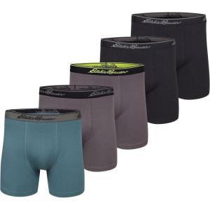 Eddie Bauer Men’s 5″ No Fly Pouch Premium Value Cotton Boxer Briefs Underwear (5 Pack)(Black/Cinder/Anitque Blue/Black/Cinder)