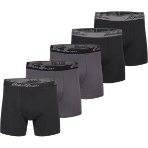 Eddie Bauer Men’s 5″ No Fly Pouch Premium Value Cotton Boxer Briefs Underwear (5 Pack)(Black/Dark Smoke)