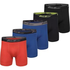 Eddie Bauer Men’s 5″ No Fly Pouch Premium Value Cotton Boxer Briefs Underwear (5 Pack)(Black/Tru Blue/Ochre/Black True Blue)