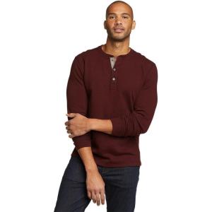 Eddie Bauer Men’s Classic Fit Favorite Long-Sleeve Thermal Henley Shirt(Burgundy)