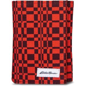 Eddie Bauer Men’s Fabric Trifold Wallet | Money Clip | RFID Protection | ID Window | Genuine Leather | EDC(Canvas Print – Red)