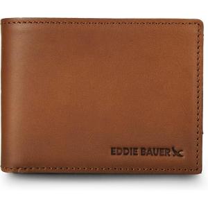 Eddie Bauer Men’s Rugged Leather Bifold Wallet | Money Clip | RFID Protection | ID Window | Genuine Leather | EDC, Leather – Brown