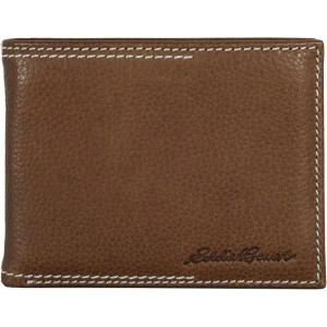 Eddie Bauer Men’s Rugged Leather Bifold Wallet | Money Clip | RFID Protection | ID Window | Genuine Leather | EDC, Top Stitch Leather – Tan