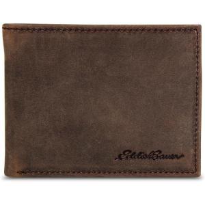 Eddie Bauer Men’s Rugged Leather Bifold Wallet | Money Clip | RFID Protection | ID Window | Genuine Leather | EDC(Embossed Leather – Tan)