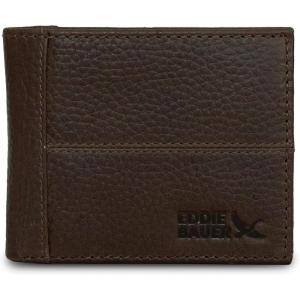 Eddie Bauer Men’s Rugged Leather Bifold Wallet | Money Clip | RFID Protection | ID Window | Genuine Leather | EDC(Rugged Leather – Brown w/ Flip ID)