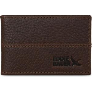 Eddie Bauer Men’s Rugged Leather Bifold Wallet | Money Clip | RFID Protection | ID Window | Genuine Leather | EDC(Rugged Leather – Brown w/ Money Clip)